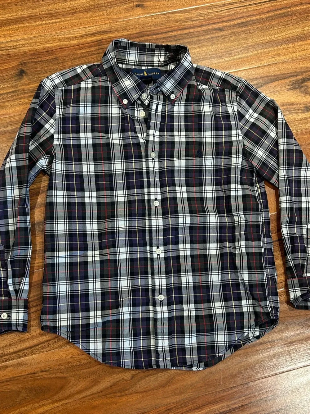 Ralph Lauren long sleeve black white plaid boys size 7